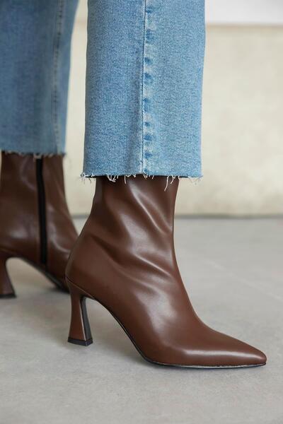 STRASWANS Poppin Women's Pino Heel Leather Boots Brown