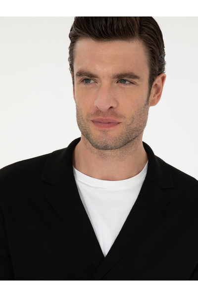 Cacharel Siyah Slim Fit Yün Karışımlı Kruvaze Triko Hırka 50296283-VR046