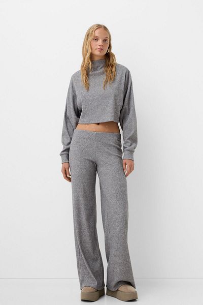 Bershka Wide-leg ribbed soft touch trousers