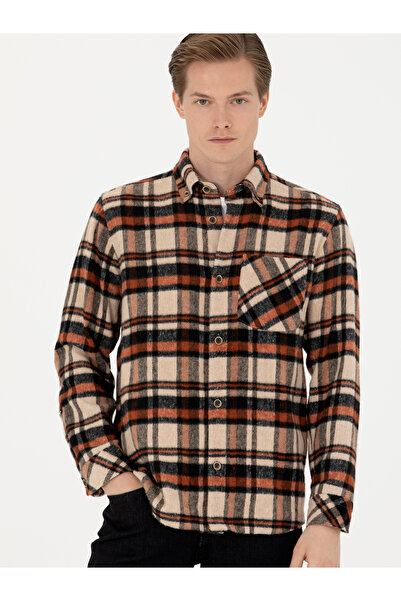 Cacharel Kiremit Comfort Fit Kareli Oduncu Gömlek 50273391-VR031