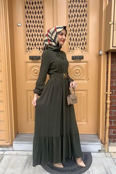 SGS Hijab Dress - Belt Detail, Khaki