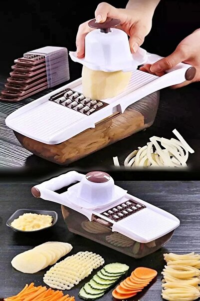 Berdina Home Rende Dilimleyici Hazneli 8 Bıçaklı Sebze Patates Rendeleme Mandolin