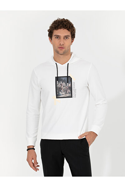 Cacharel Beyaz Pamuk Karışımlı Kapüşonlu Baskılı Sweatshirt 50256334-VR013
