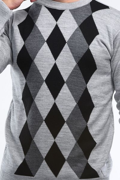 HEDEFNUR TEKSTİL Steel Knitted Chiffon Collar - Diamond Patterned Knitwear Dad Sweater