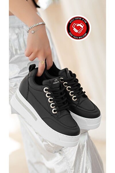 Esilapark Δερμάτινα αθλητικά παπούτσια με κρυφό τακούνι σε μπεζ και μαύρο χρώ...