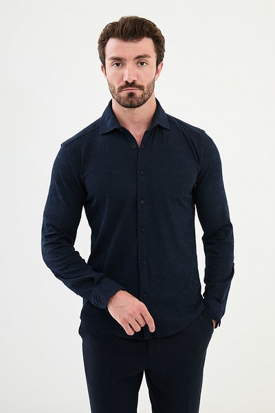 Mcr Patterned Slim Fit Men's Shirt Navy Blue - 27001.24K