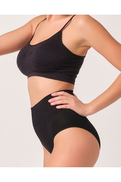 MİSTİRİK High Waist and Belly Tightening Gathering Mabet Model Corset Briefs - Black Color