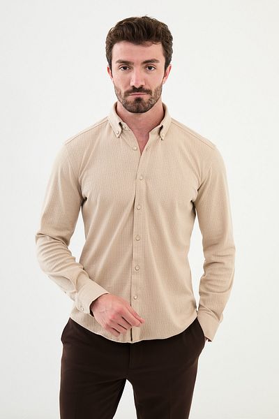 Mcr Patterned Slim Fit Men's Shirt Beige - 27003.24K