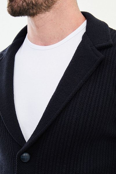 Mcr Patterned Slim Fit Wool Men's Knitwear Jacket Navy Blue - 11238.24K