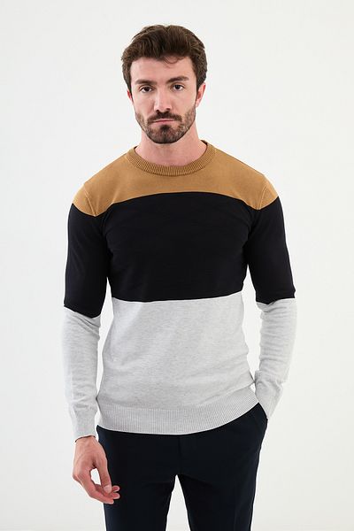 Mcr Partial Slim Fit Crew Neck Men's Knitwear Sweater Gray - 11512.24K