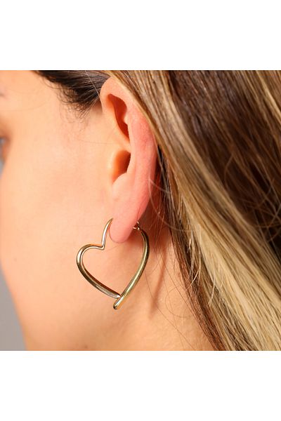 FOURSOLOS Gold Color Double Sided Heart Steel Women's Earrings - No:63