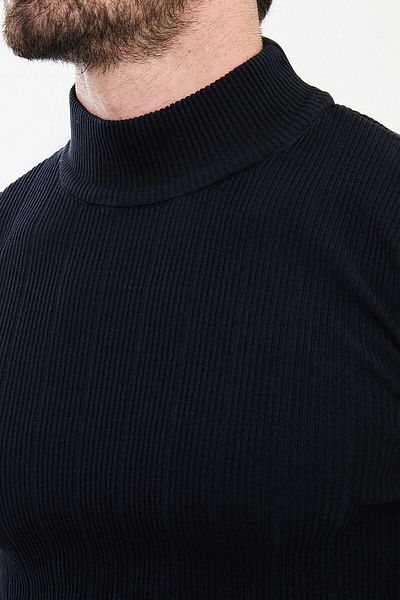 Mcr Striped Slim Fit Half Turtleneck Men's Knitwear Sweater Navy Blue - 11504.24K