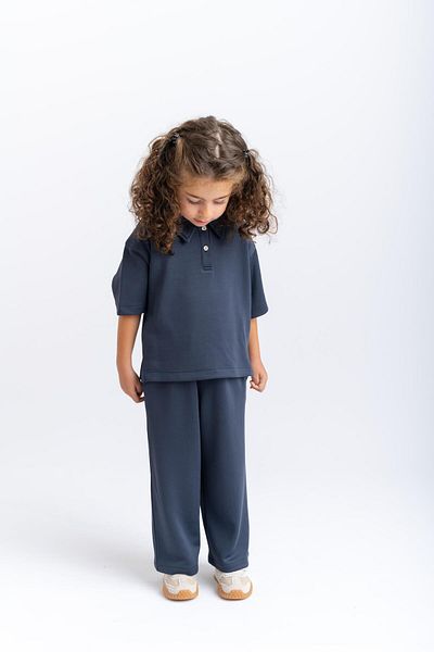 Cigit Polo Neck Wide Leg Suit 2-7 Years Dark Blue