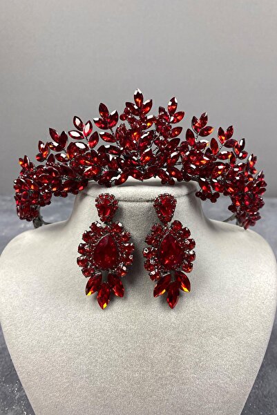 Limelia Set de cercei roșii Asleny cu mărgele de mireasă Henna și Cz