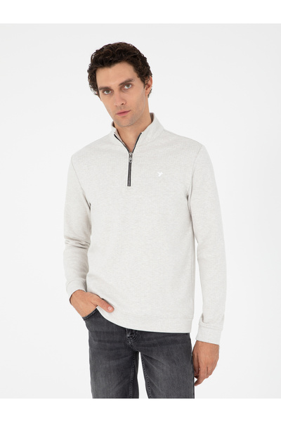 Cacharel Ecru Regular Fit Cotton Blended Half Zipper Sweatshirt 50294015-Vr019