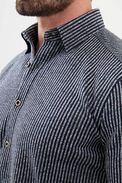 Mcr Striped Slim Fit Wool Men's Shirt Navy Blue - 27006.24K