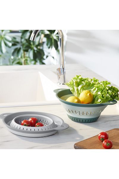 MCK Plus Portable Foldable Round Strainer - Space-Free, Stylish Design, Gray