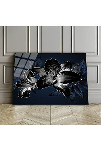 Harikabirev HARİKABİREV | STICLA INRUPATĂ (TEMPERATĂ) TABLO DE FLORI GRAY-ALBASTRU-NEGRU | TMTEKLİ