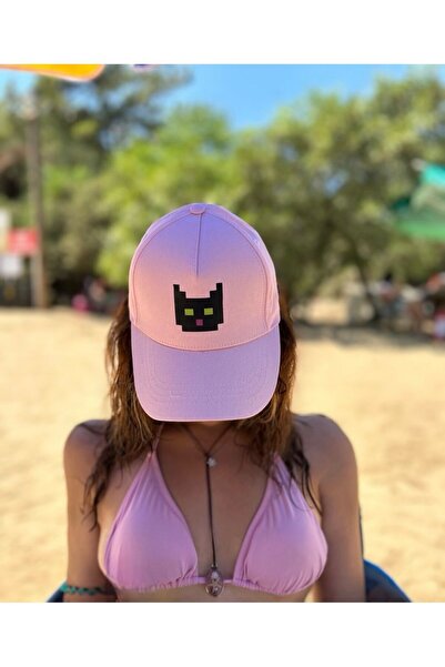 manifesto Purrfect Piksel Kedi Desenli Açık Pembe Pamuk Cap Şapka