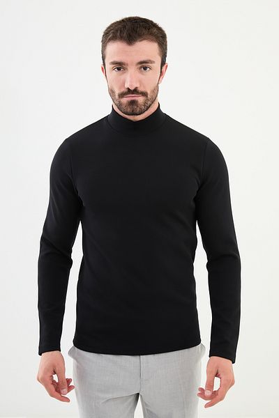 Mcr Plain Slim Fit Half Turtleneck Long Sleeve Men's T-Shirt Black - 36838.24K