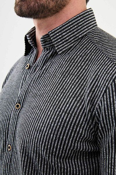 Mcr Striped Slim Fit Wool Men's Shirt Black - 27006.24K