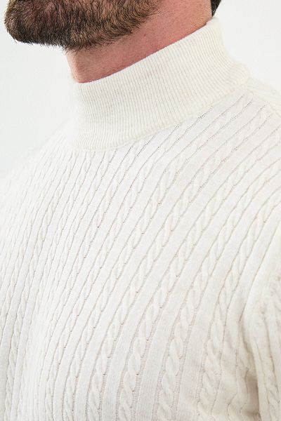 Mcr Patterned Ecru Slim Fit Half Turtleneck Men's Knitwear Sweater
