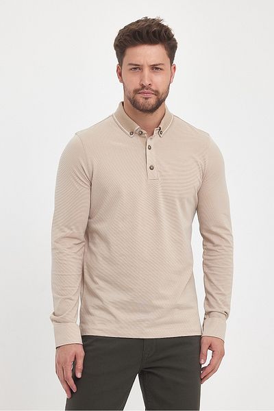 ENQUE Ανδρικό μακρύ μακρύ γιακά πόλο Winter Basic μπεζ φούτερ