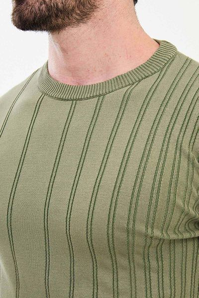 Mcr Striped Slim Fit Crew Neck Men's Knitwear Sweater Khaki - 11507.24K