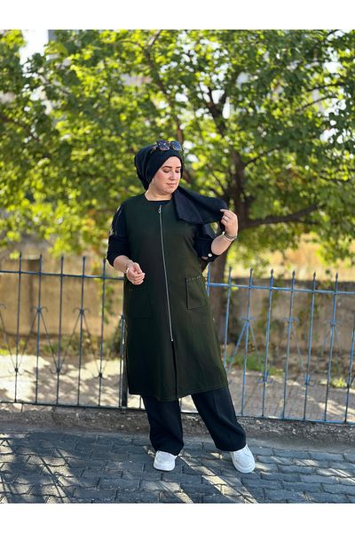 TDYtrendy Giyim Γυναικείο Μπουφάν Χειμώνα Με Φερμουάρ από Λάστιχο Plus Size Steel