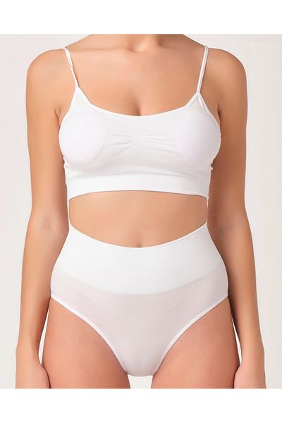 MİSTİRİK Mabet Model High Waist Bottom Abdominal and Belly Tightening Gathering Corset Panties White Color