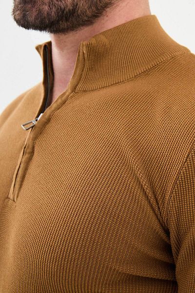 Mcr Textured Slim Fit Zippered Half Turtleneck Men's Knitwear Sweater Camel - 11516.24K