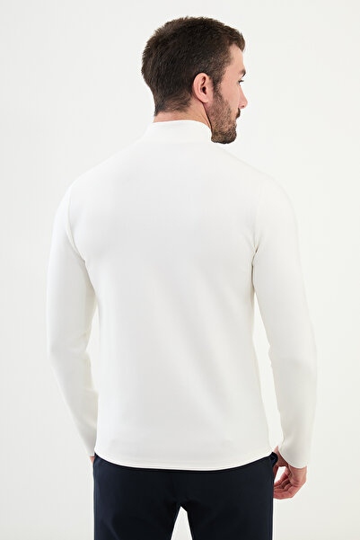 Mcr Plain Slim Fit Half Turtleneck Long Sleeve Men's T-Shirt Ecru - 36838.24K