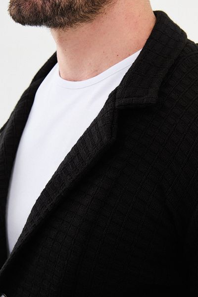 Mcr Patterned Slim Fit Men's Knitwear Jacket Black - 11240.24K