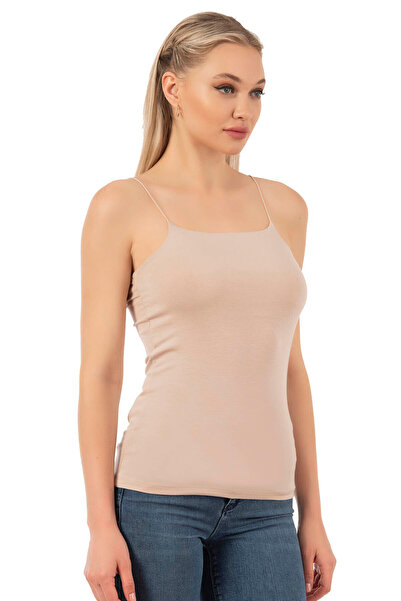 ÖZKAN underwear Özkan 27042 Kadın Pamuklu Modal Esnek Rahat Ince Spagetti Askılı Yakası Dikişsiz Örme Atlet