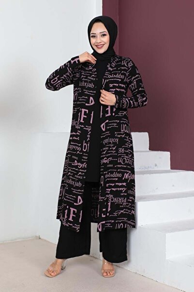 SGS 3-Pece Written Hijab Set - Μαύρο αποξηραμένο τριαντάφυλλο