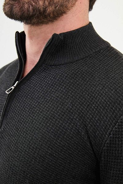 Mcr Textured Slim Fit Zippered Half Turtleneck Men's Knitwear Sweater Anthracite - 11509.24K