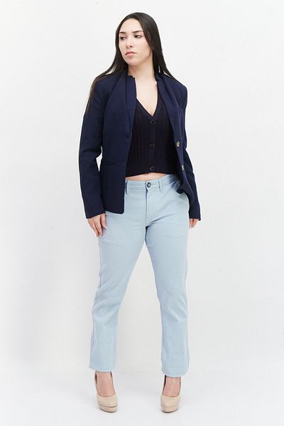 French Connection Women Notched Collar Long Sleeve Casual Blazer, Navy Blue
