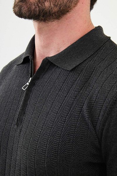 Mcr Patterned Slim Fit Zippered Polo Neck Men's Knitwear Sweater Anthracite - 11506.24K