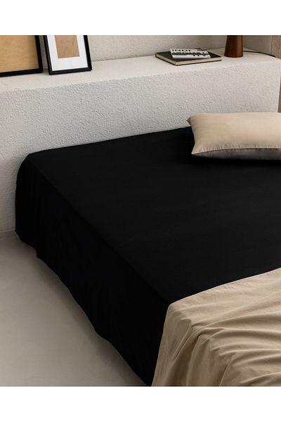 Madame Coco Manon King Size Plus 100% Cotton Ranforce Non-Elastic Sheet - Black
