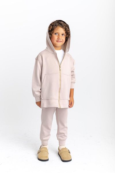 Cigit 2-7 Years Beige Color Zippered Kangaroo Set