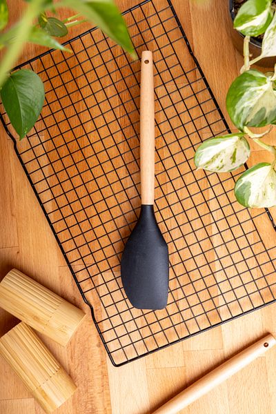 FH finehome Black Silicone Spatula - Pelia Bamboo Handle