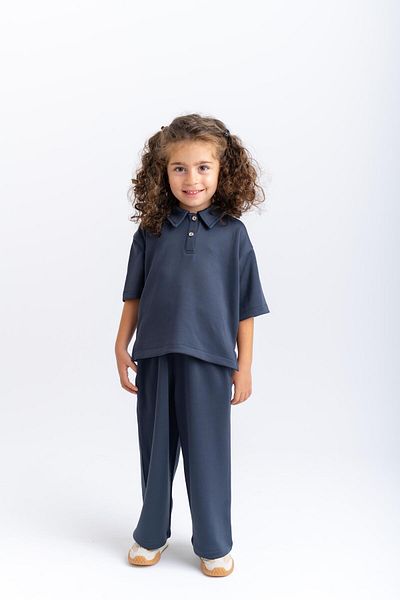 Cigit Polo Neck Wide Leg Suit 2-7 Years Dark Blue