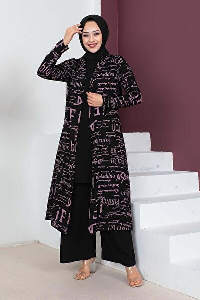 SGS 3-Pece Written Hijab Set - Μαύρο αποξηραμένο τριαντάφυλλο