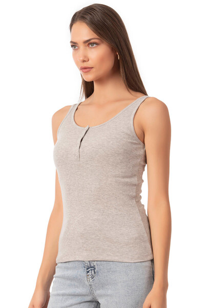 ÖZKAN underwear Özkan 27063 Kadın Pamuklu Likralı Kaşkorse Fitilli Esnek Rahat Önü Patlı Kalın Askılı Örme Atlet