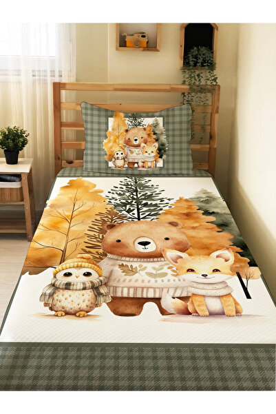 Evmila Sevimli Hayvan Desenli Tek Kişilik Pike Takımı - ÇARŞAFSIZ