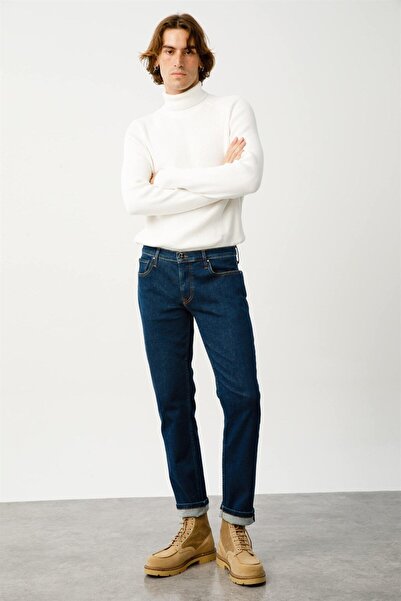 LEONARD Slim Fit Düz Paça Koyu İndigo Erkek Jean Pantolon