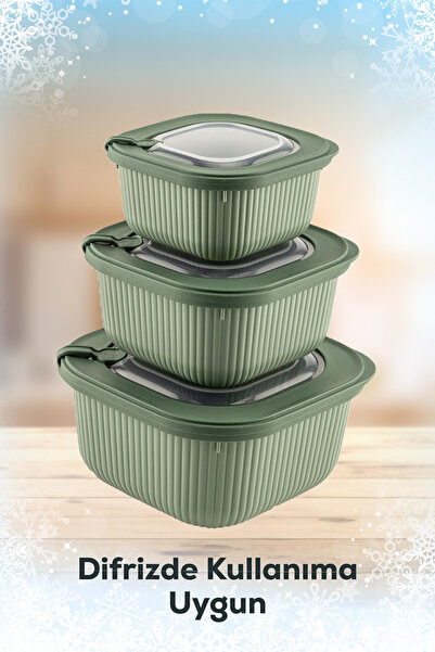 Vienev 6-Piece 2X(600-1100-1800 ml) Special Storage Containers Set with Vip Lid Suitable for Microwave and Freeze Green