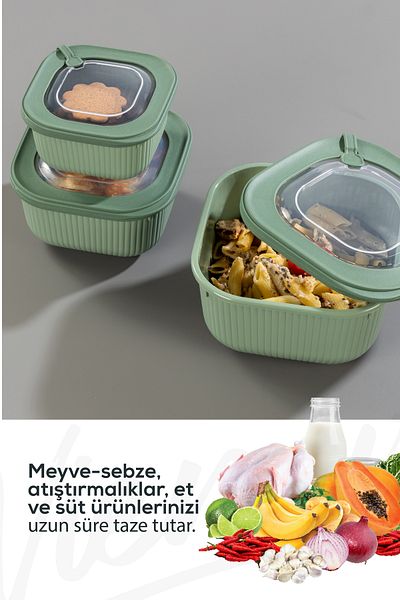 Vienev 6-Piece 2X(600-1100-1800 ml) Special Storage Containers Set with Vip Lid Suitable for Microwave and Freeze Green