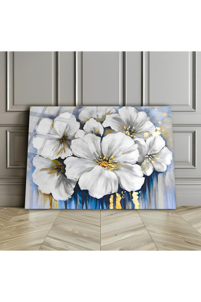 Harikabirev HARİKABİREV | PIECE DE ARTĂ FLORALĂ ALBASTRU-ALB DE STICLA INRĂZĂ...