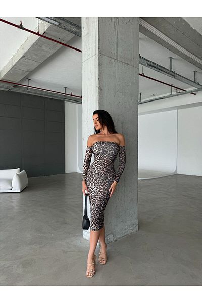 ZF BUTİK ΜΑΚΡΥΜΑΝΙΚΙ ΦΟΡΕΜΑ ΜΙΔΙ ΜΗΚΟΣ LEOPARD
